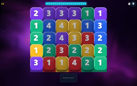 Tile Towers Default path gameplay with a colorful layered matching board against a purple space background.